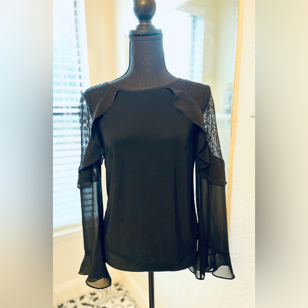 White House Black Market Black Ruffled Blouse